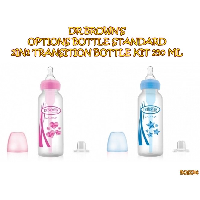 BOSU86 DR BROWN'S OPTIONS BOTTLE STANDARD 2IN1 TRANSITION BOTTLE KIT nipple dan spout  250 ML