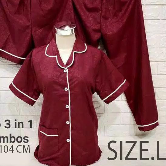 ✩ ISANNY PIYAMA SET SATEN EMBOS 3IN1 L/PIYAMA DEWAS/READY 20 WARNA ✪