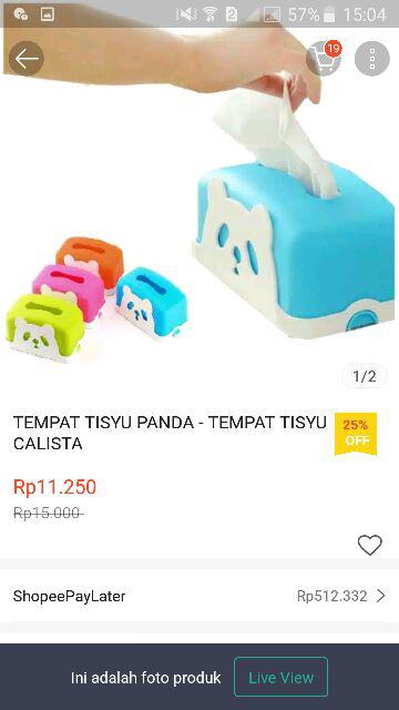 Tempat Tissue Karakter Panda - Tempat Tisu Calista - Kotak Tissu