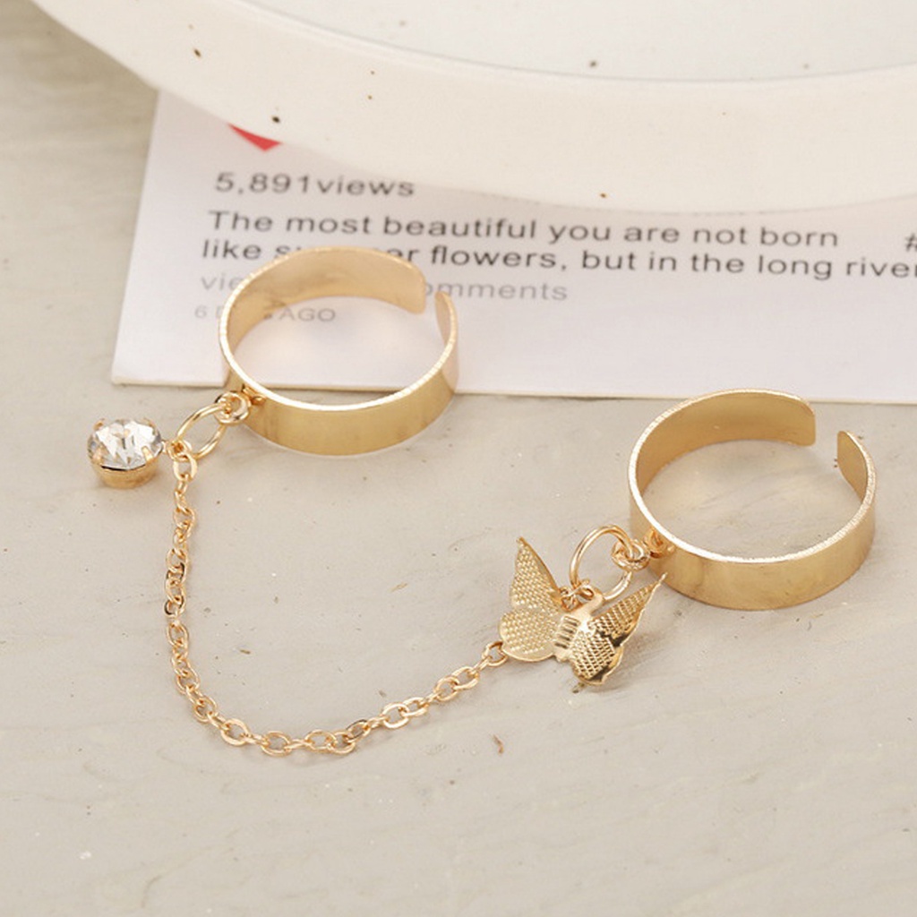 Hu Hu Hu Hu Hu Alat Bantu Pasang Kacamata♡ Set Cincin Knuckle Ring Adjustable Bahan Alloy Hias Berlian Imitasi Untuk Wanita