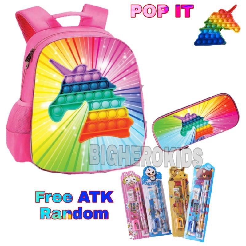 Tas Ransel Motif Pop'it Ransel anak sekolah bonus tempat pensil+alat alat tulis