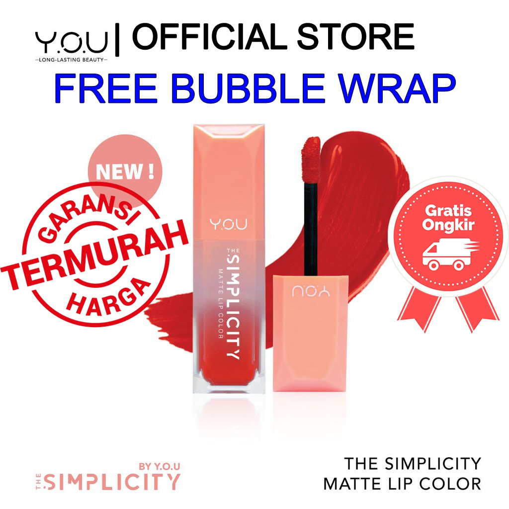 COD !! LIP CREAM YOU TAHAN LAMA MERAH PINK BAGUS MURAH The Simplicity Matte Lip Color by You Makeups