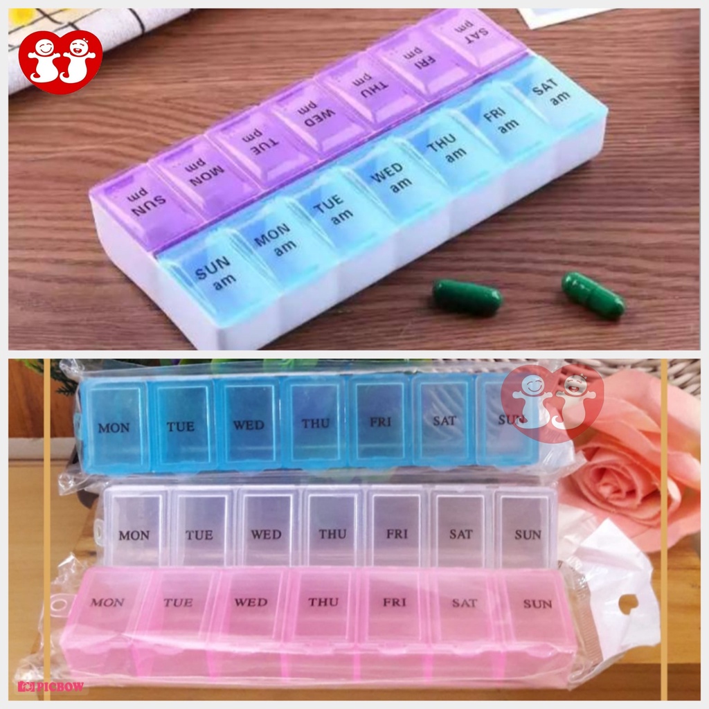 Tempat Obat/Kotak Obat Harian 7 Divider Segipanjang// 7 Divider 2 warna - Random