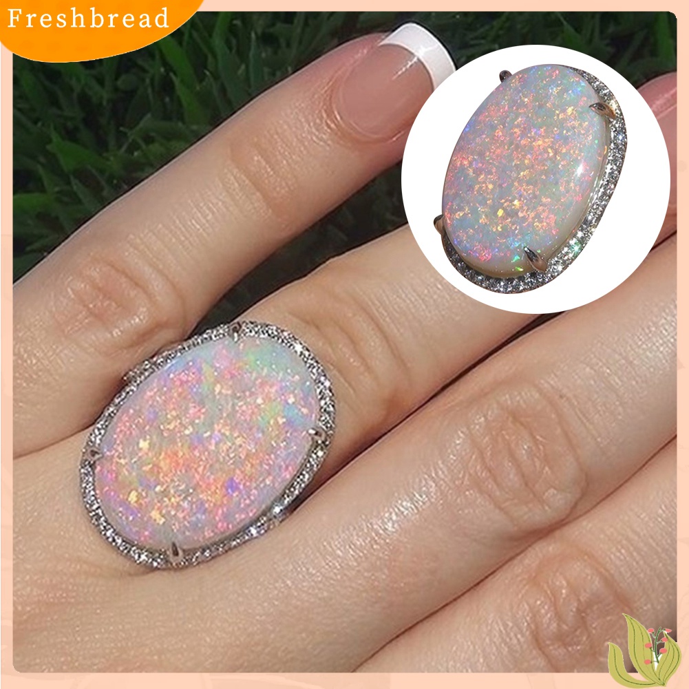 Terlaris Women Shining Artificial Opal Stone Finger Ring Wedding Engagement Jewelry Gift