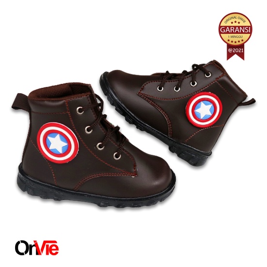 Sepatu Anak Boots Formal Pria Original Kulit  Motif Super Hero Kapten Amerika