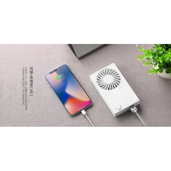 REMAX F28 Mini Fan 2 in 1 with Powerbank 5000mAh 100% Original - Hitam