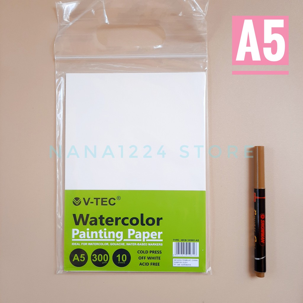 

WATERCOLOR PAPER V-TEC A5 300 GSM SET ISI 10 LEMBAR KERTAS CAT AIR