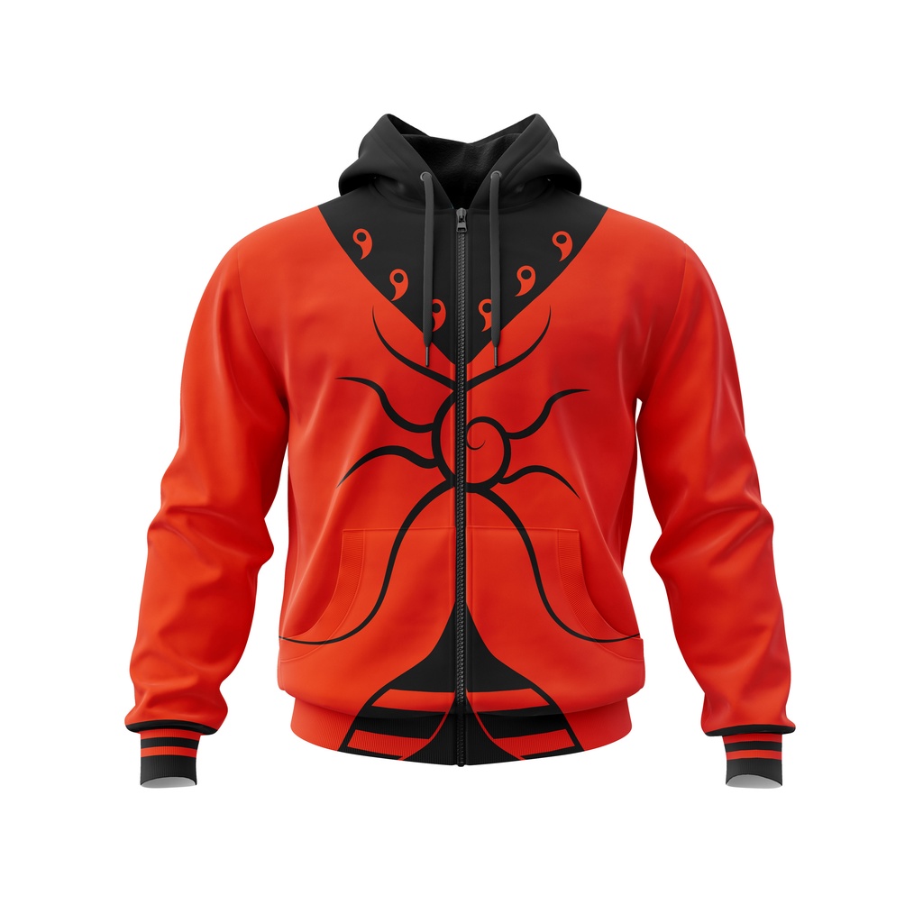 Jaket Hoodie Pria Anime Jepang Naruto Baryon Mode Full Printing Custom