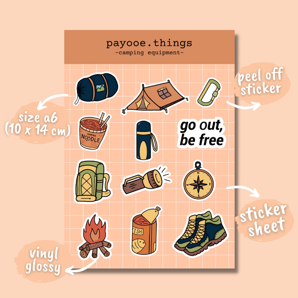 

STIKER HP LAPTOP / TUMBLR / AESTHETIC / VINYL LAMINATING GLOSSY A6: CAMPING EQUIPMENT (KISS CUT)