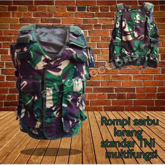 rompi loreng standar TNI multifungsi/softgun/tempur/serbu/outdoor