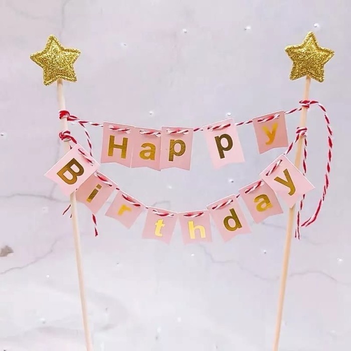 Cake Topper Happy Birthday Bentuk Banner Flag / Tusukan Kue Karton