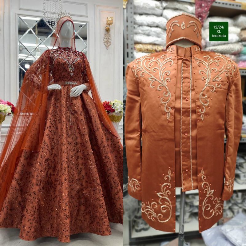 COUPLE GAUN PENGANTIN DAN JAS PREMIUM MEWAH | GAUN PASANGAN | BAJU PENGANTIN COUPLE MODREN