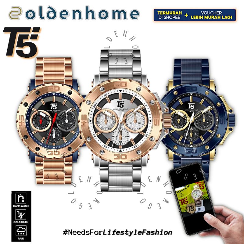 JAM TANGAN T5 WANITA ORIGINAL 100%  3880 H3880 H3880L CHRONOGRAPH WATERPROOF 3ATM BERGARANSI FREE BO