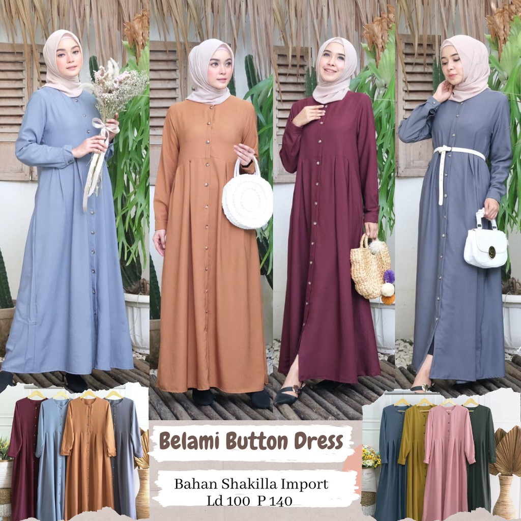 Belami Button Dress/Dress Polos/Dress Shakilla/Gamis Polos/Gamis Full Kancing/Gamis Syari