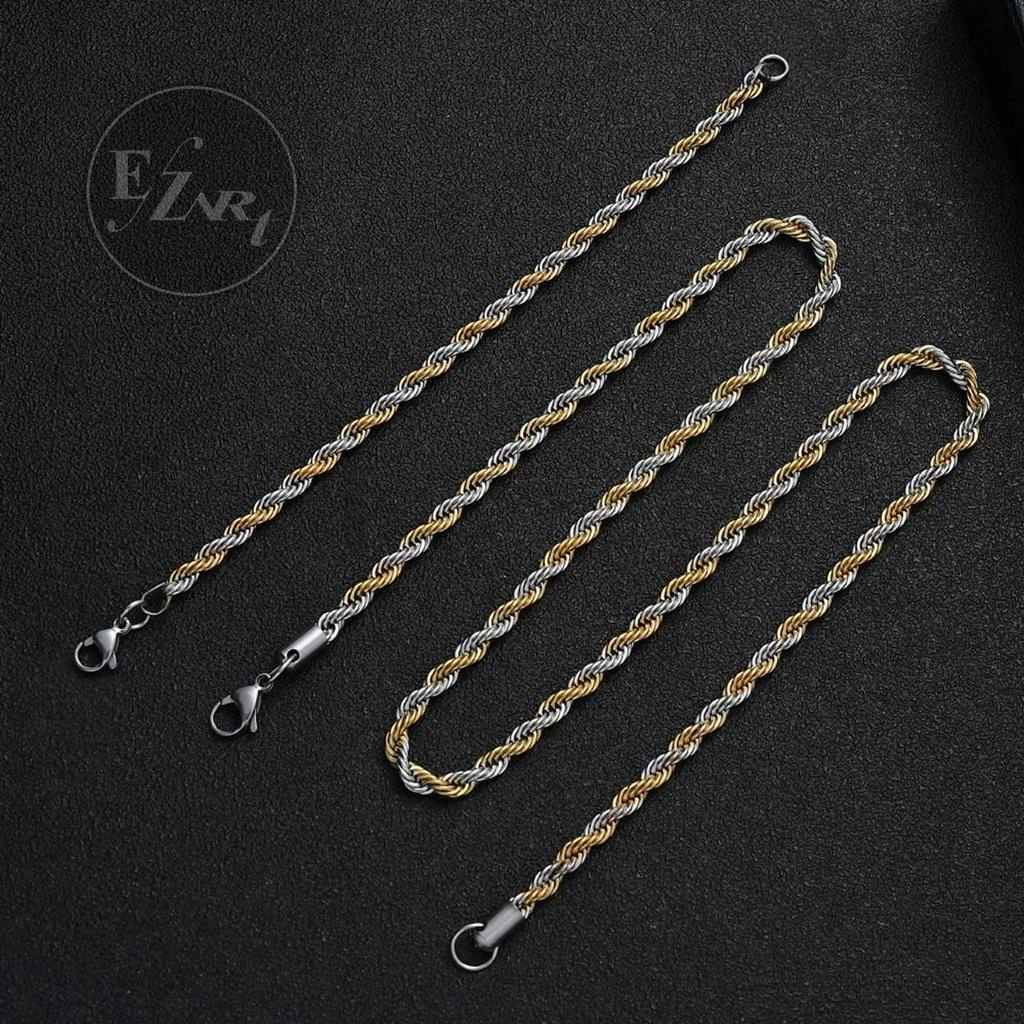 GELANG / KALUNG PRIA RANTAI TAMBANG TEBAL KOMBINASI GOLD SILVER TITANIUM STEEL ANTI KARAT HIP HOP