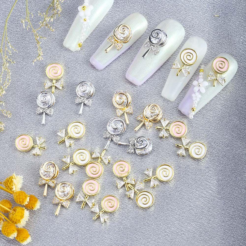 Needway Lollipop Kuku Berlian Imitasi Warna Emas Dan Perak Temperamen Lollipop Berlian Ornamen Flash Shiny DIY Nail Jewelry