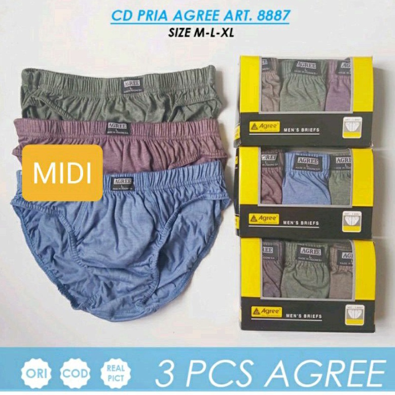 (1 Box isi 3) Celana Dalam Pria AGREE M, L, XL, XXL Art 2-8886 | 1-8887 | 3-8889 CD Segitiga Karet AGREE MERAH