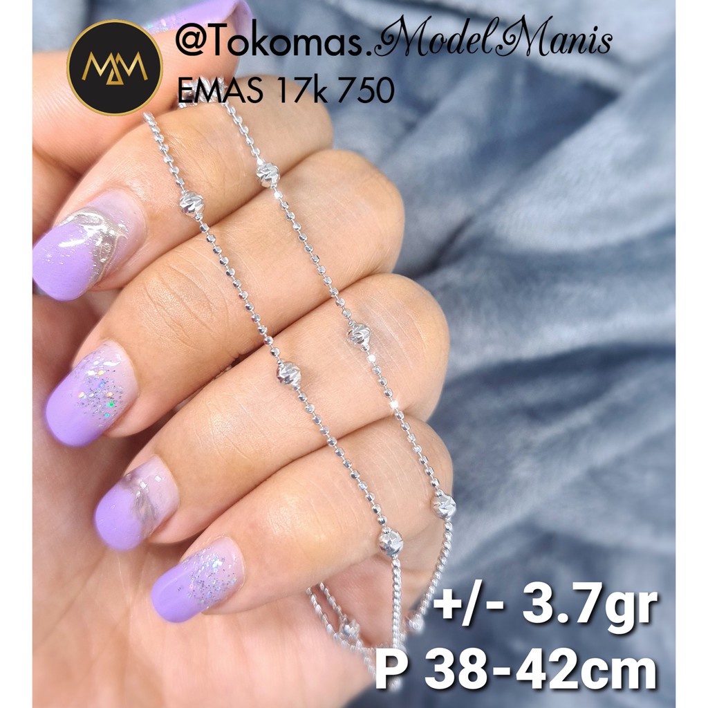 Kalung biji lada kombinasi new fashion emas putih 750 kadar 17 K