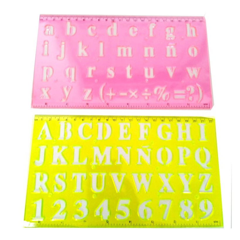 Set 2 pcs Penggaris gambar bentuk pola huruf dan angka - fancy ruller