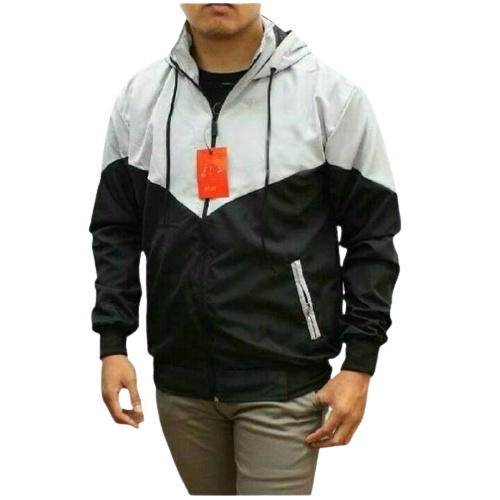 INDO - Jaket Parasut Olahraga Kombinasi | Jacket Lari Jogging Pria/Wanita Hitam Abu Muda