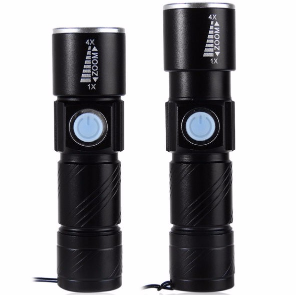 TaffLED Senter LED Mini USB Rechargeable Q5 LED 2000 Lumens - HITAM