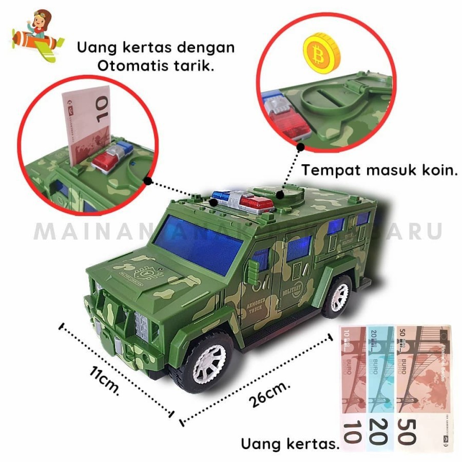 PROMO Mainan Anak Mobil Militer Uang Mainan Military Car Safe Box Mobil ATM/Edukasi Anak Menabung Celengan ATm Mobil Militer