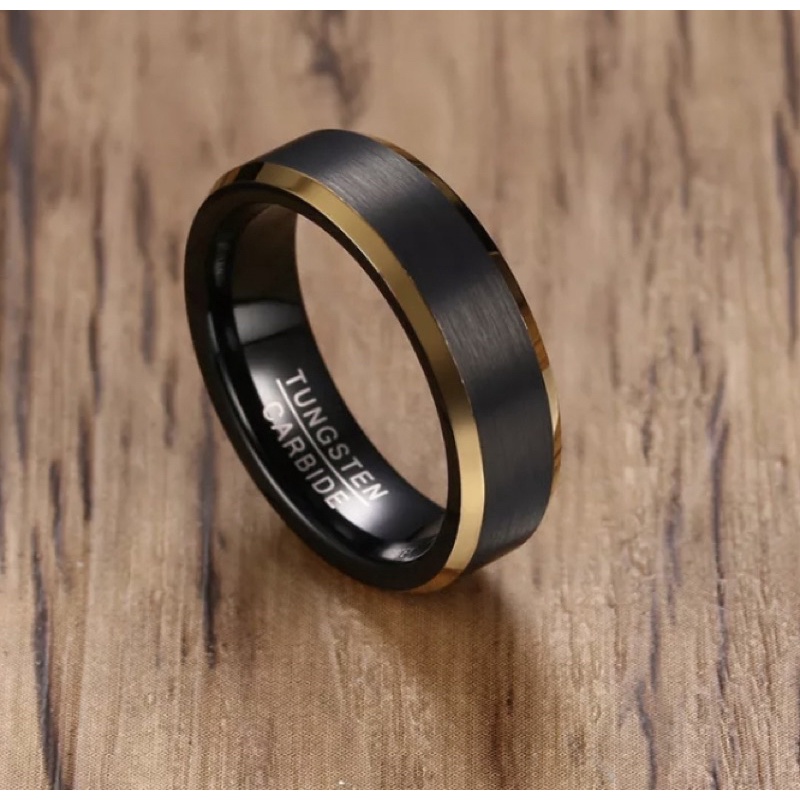 Cincin Tungsten Carbide Pertunangan Pernikahan Black IP Gold Plating Premium Original