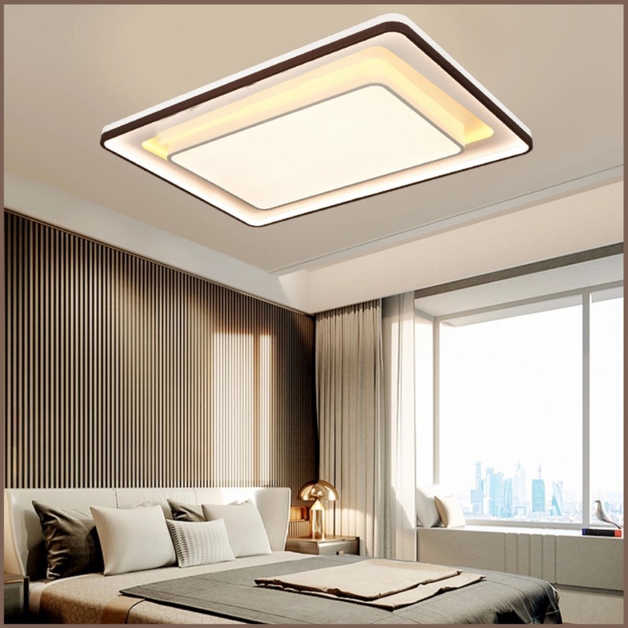 Lampu hias tempel plafon MINIMALIS modern FUTURISTIK BROWN WHITE LED REMOTE CONTROL ceiling lighting