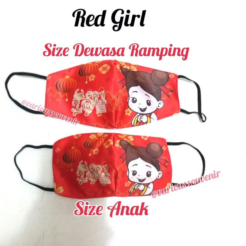 Masker Imlek Shio Kerbau Tahun 2021 Chinese New Year Koko Cici Lucu Size Dewasa Anak 2 Ply + Slot