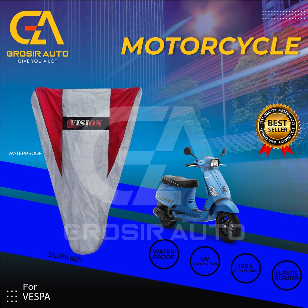 Cover Motor / Pelindung Sarung Motor / Penutup Motor Vespa Vision Silver Merah Waterproof