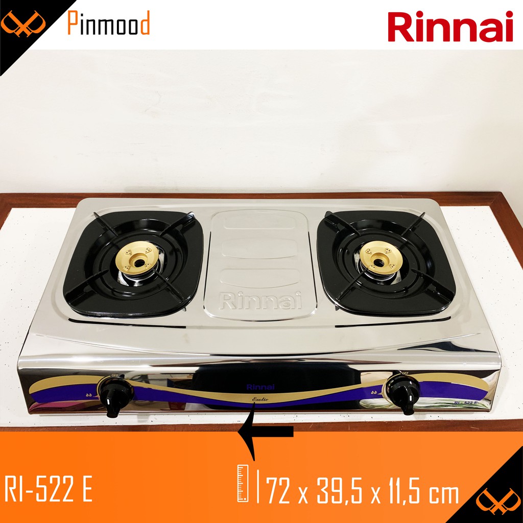 RINNAI KOMPOR GAS RI-522 E 2 TUNGKU STAINLESS STEEL