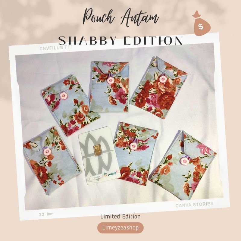 Dompet Emas Antam pouch kartu tempat emas antam 9x6cm motif shabby vintage lucu