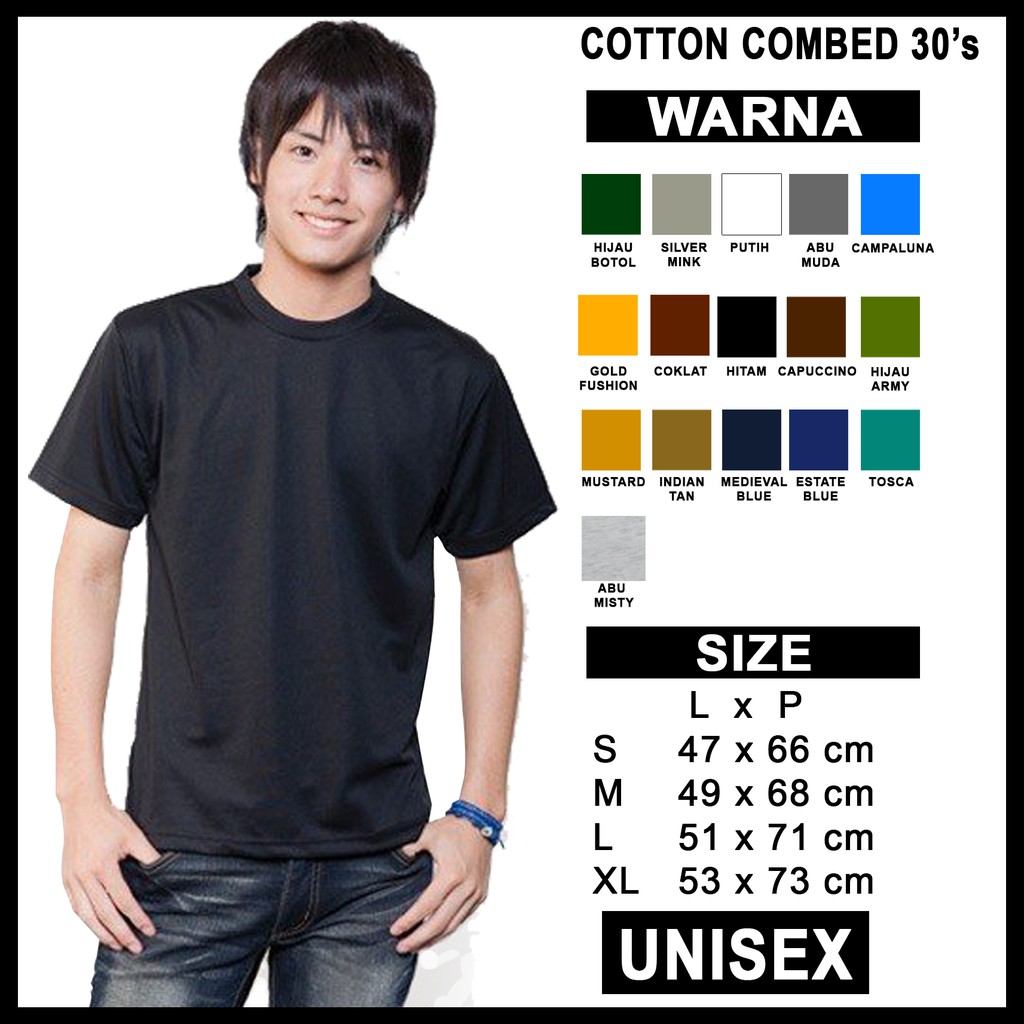 Kaos Polos 30s Cotton Combed Baju Pria ( MINIMAL PEMBELIAN 1 LUSIN ) Pilihan Warna Lihat Deskripsi
