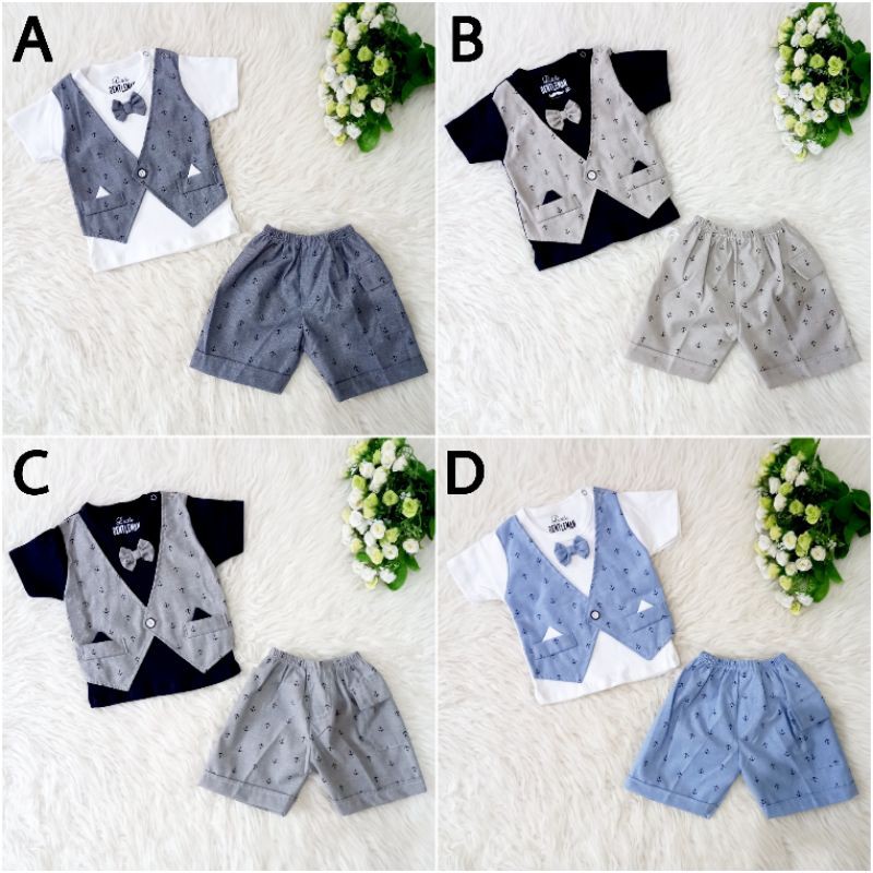Baju Pesta Setelan Anak Bayi Laki Laki Rompi Jas Tuxedo Dasi 0-3 3-9 bulan Murah Keren Lucu