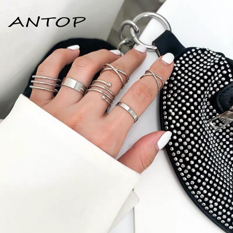 6Pcs Cincin Retro Bahan Stainless Steel Untuk Hadiah Aksesoris Fashion ANTOP