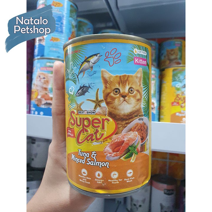 Supercat Food KITTEN TUNA &amp; MINCED SALMON 400Gr - Makanan Anak Kucing Basah Kaleng Wet Super Cat Food