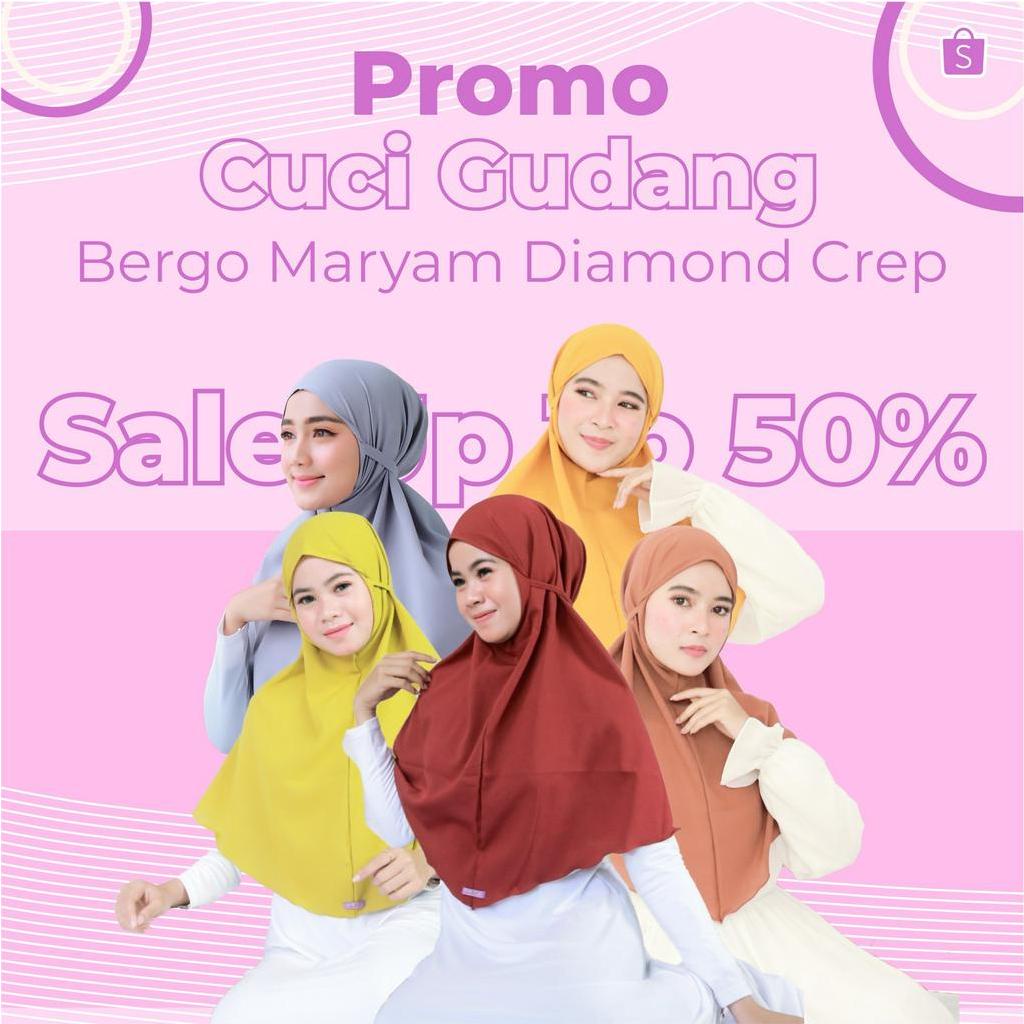 Diskon 50% Bergo Maryam Diamond Crep Termurah