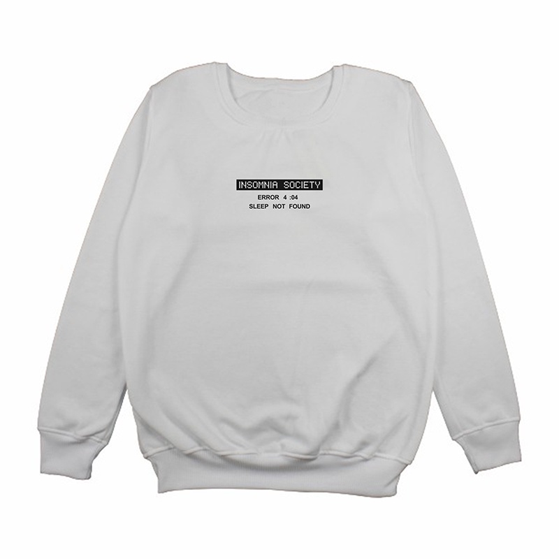 Crewneck Insomnia Society White Sweater Pria Wanita Simple