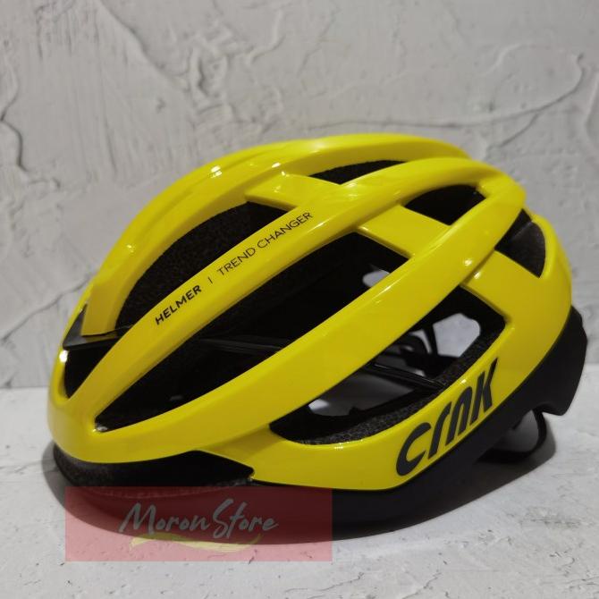 BEST Helm Sepeda CRNK Helmer Magnetic Buckle Ultralight Roadbike Seli MTB - Glossy Yellow, L