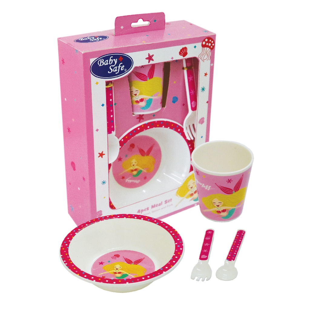 Baby Safe Set Meal 4 pcs Feeding Set Kado Bayi Perempuan &amp; Laki laki/Tempat Makan Set