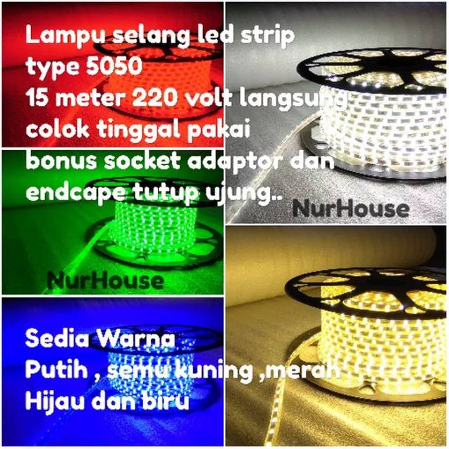 Led Strip 220 volt 15 meter SMD 5050 lampu hias plafon lampu selang