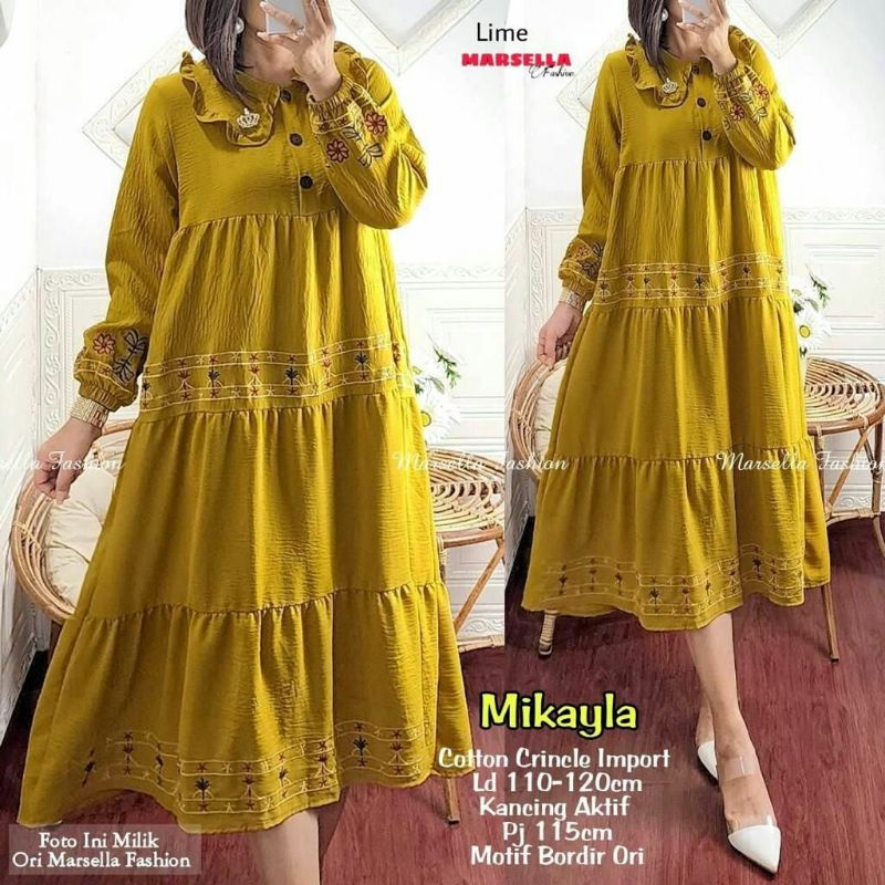 sale Mikayla Tunik warna kuning lime ungu lavender long tunic bahan kringkel Crincle import mix bord