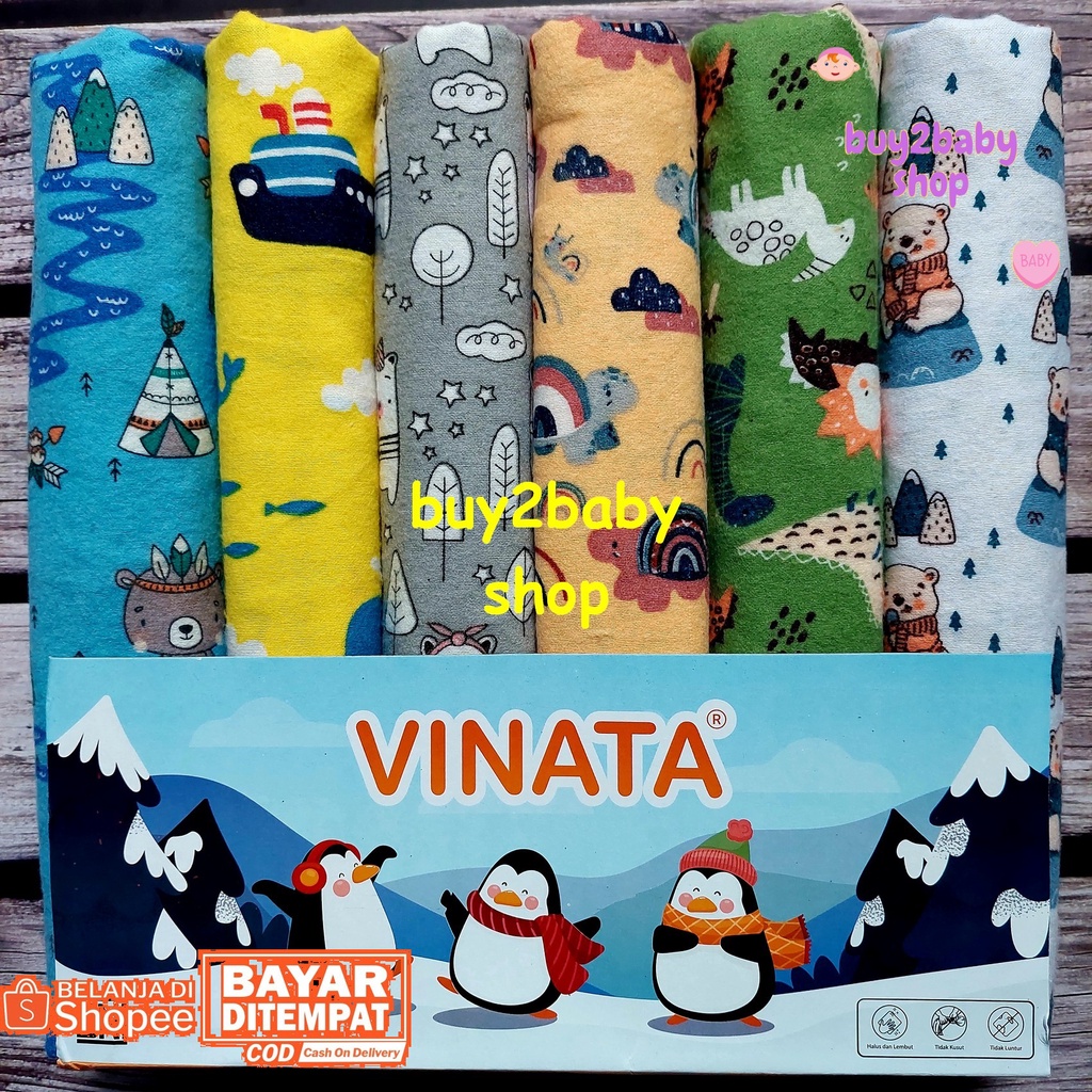 Bedong bayi flanel kualitas terbaik full sablon motif VINATA/NIA isi 3-6 PCS