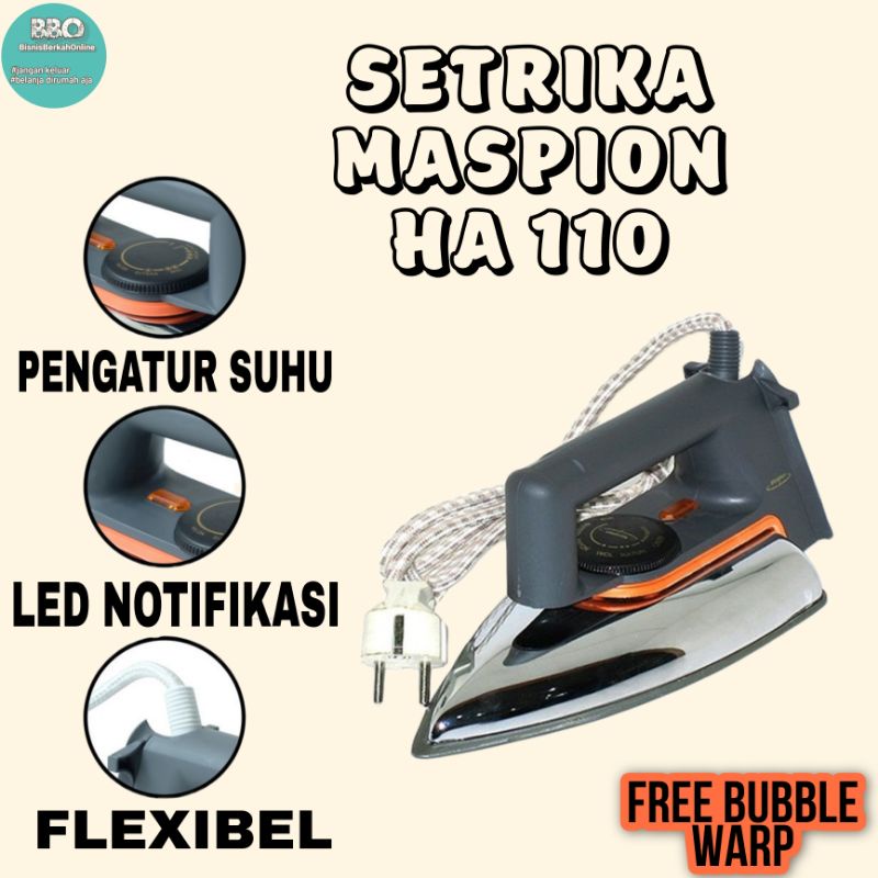 Setrika Strika Baju Listrik Stainless Grey Maspion HA 110 / Gosokan Maspion HA110