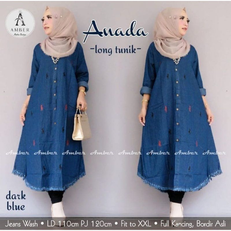 Tunik jeans wanita bawah rawis berkerah busui friendly