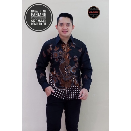 NAGA HITAM Kemeja Baju Batik Atasan Pria Solo Lengan Panjang Katun Halus FULL FURING PREMIUM Batik O