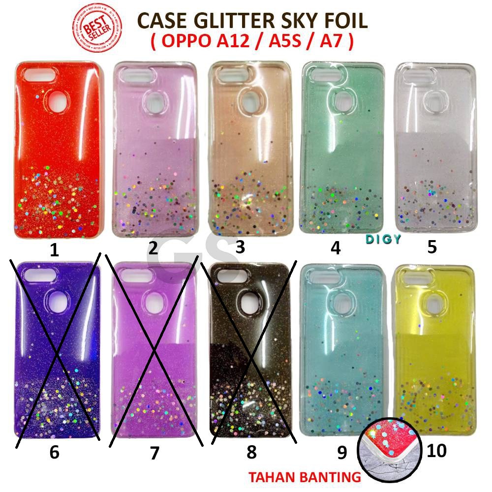 Case Import OPPO A8 A31 A12 A5S A7  A3S A5  6 C12 C15  Sparkly Silver Foil Starry Soft