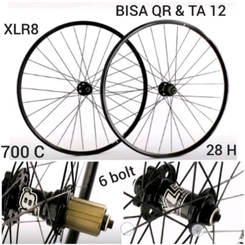 Wheelset XLR8 Full Hitam 700c Roadbike Discbrake Bisa TA 12 &amp; QR . WheelSet Road Bike Disc Brake Balap hybrid dll