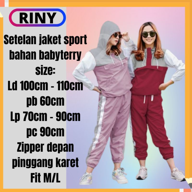 Riny Pakaian Baju Setelan Olahraga Wanita Stelan Jaket Training Casual Cewek One Set Trening Kasual 