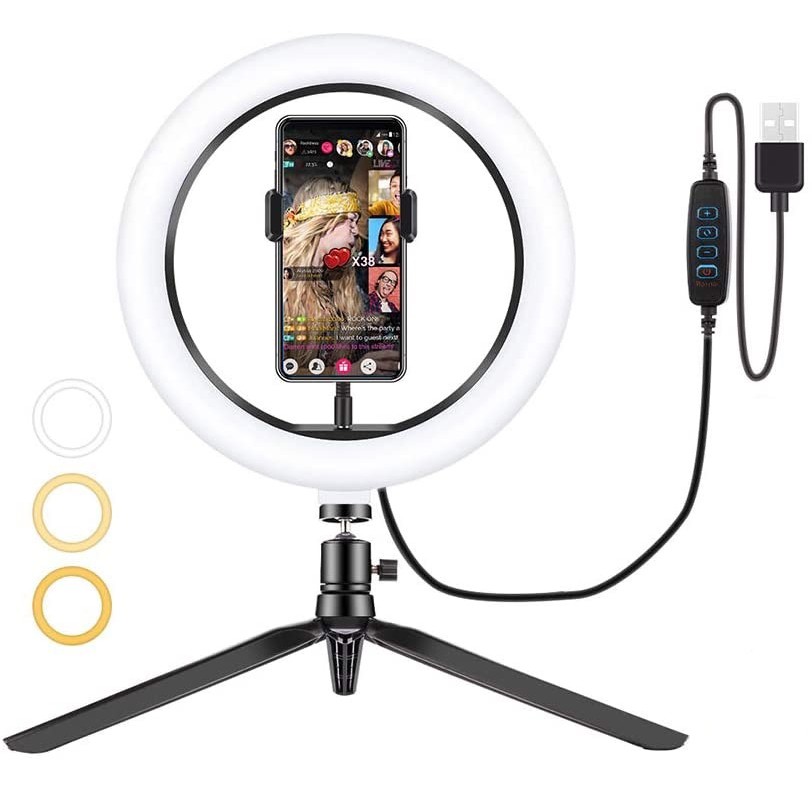 LED Ring Light Stand 3 Color Dimmable For Selfie Vlogging Bonus Tripod Stand